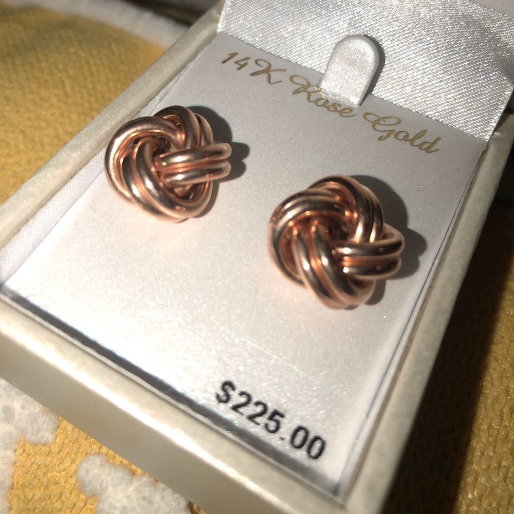14k Rose Gold Love Knot Stud Earrings - Picture 3 of 8